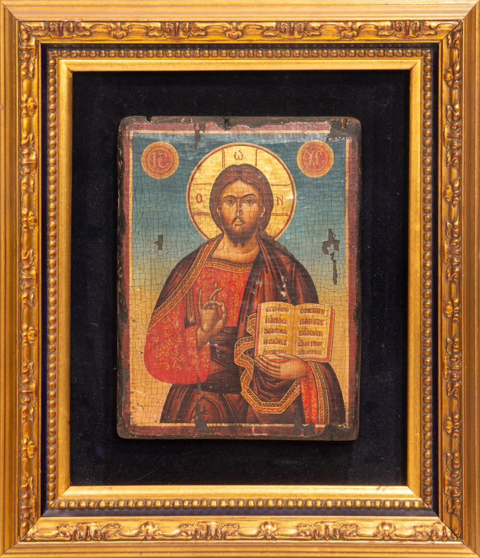 Appraisal: ICON OF CHRIST PANTOCRATOR OIL ON CANVAS ADHERED TO BOARD