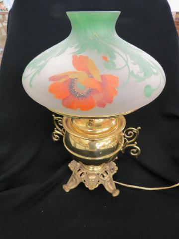 Appraisal: Handel Lamp reverse painted poppy shade signed satin with gold