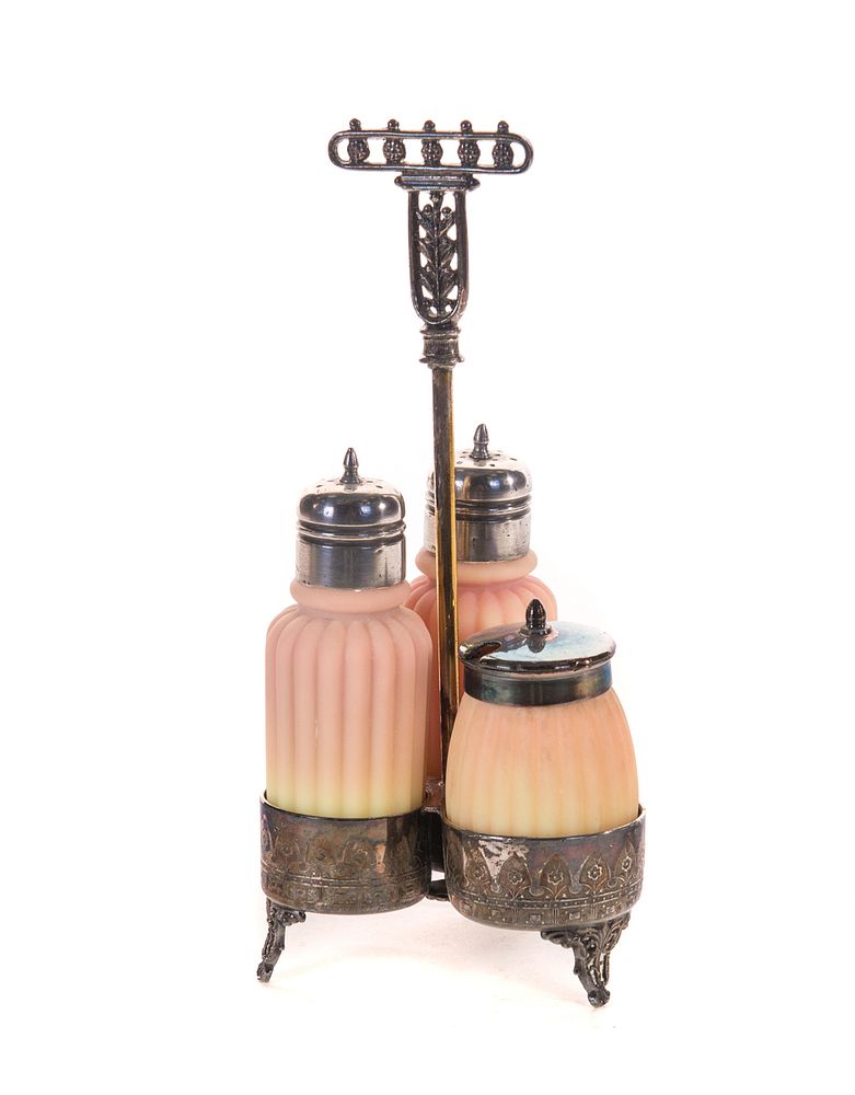 Appraisal: Victorian Mount Washington Burmese Condiment Set Victorian Mount Washington Burmese