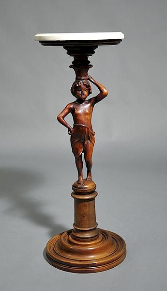 Appraisal: Early th C Walnut Pedestal with Cherub Early th C