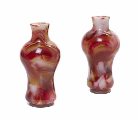 Appraisal: A Pair of Peking Glass Baluster Vases each with red