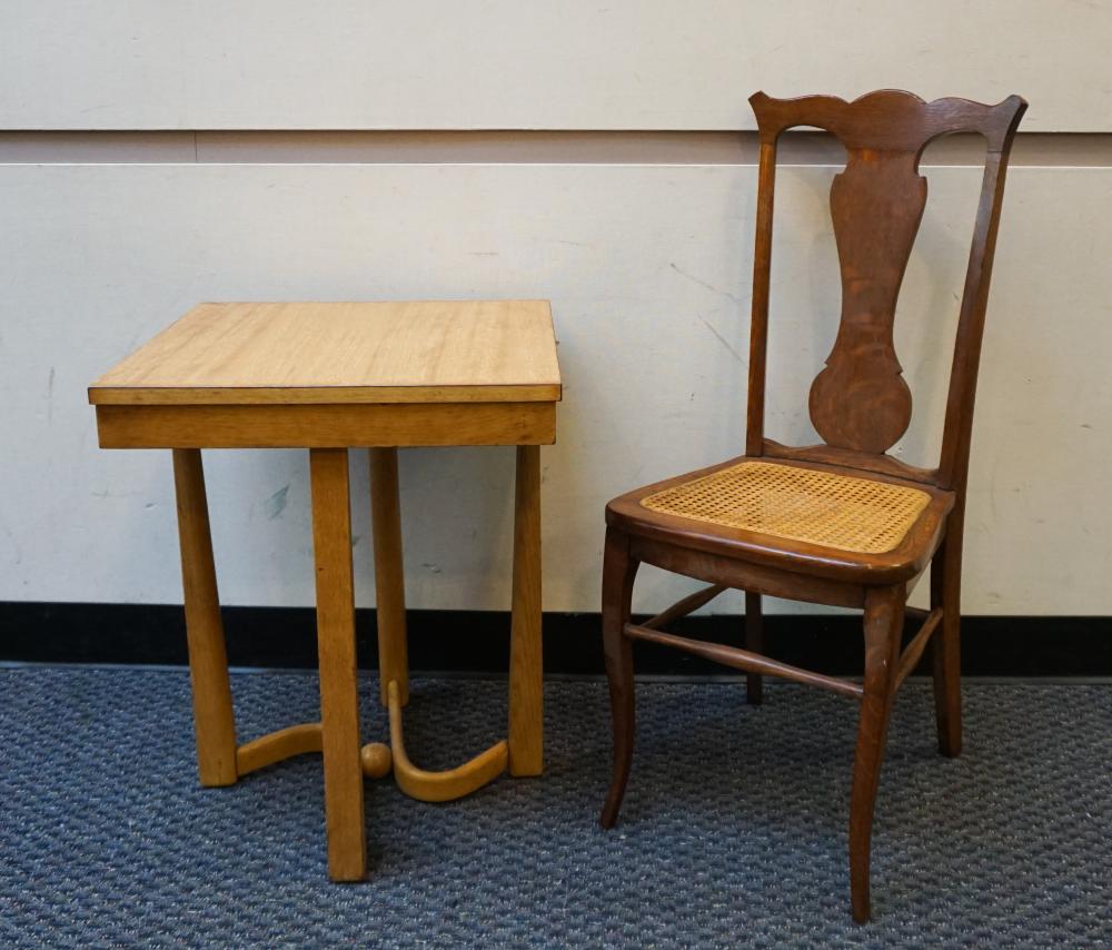 Appraisal: MID-CENTURY BLEACHED WOOD SIDE TABLE AND VICTORIAN WALNUT CANE SEAT