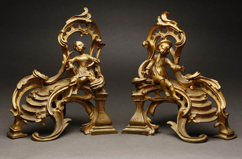 Appraisal: A pair of Louis XV style ormolu figural chenets A