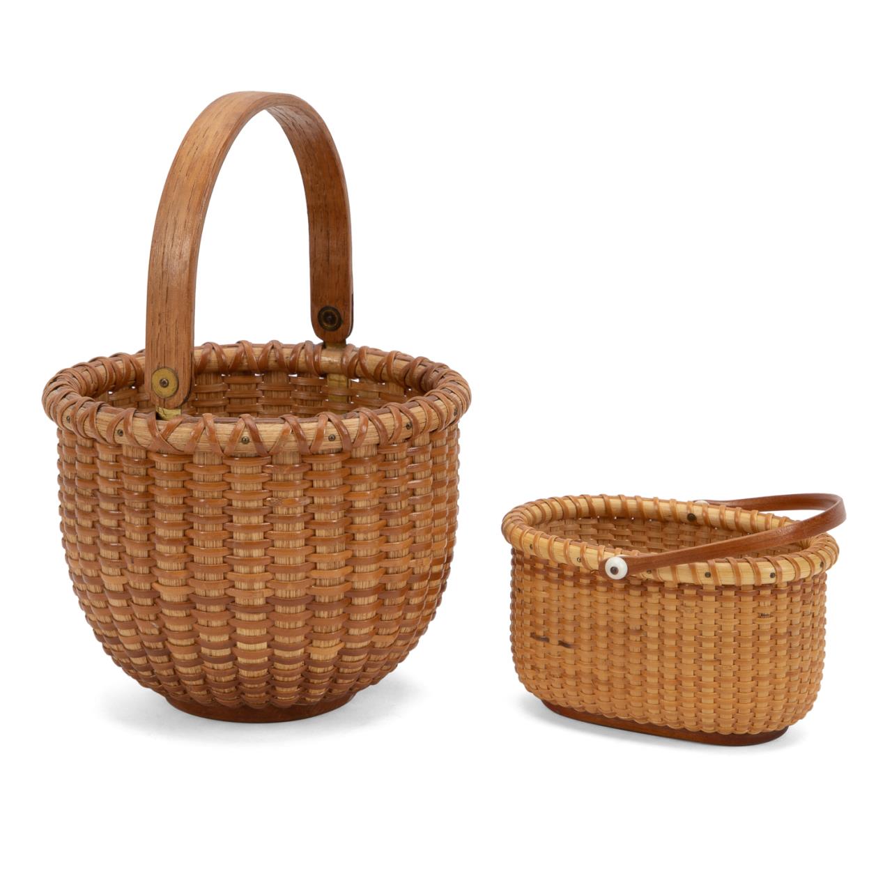 Appraisal: TWO OPEN RATTAN WOVEN NANTUCKET BASKETS ONE OVAL American school