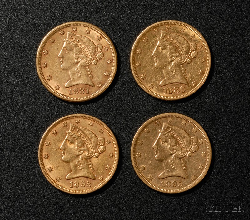 Appraisal: Four United States Liberty Head Half Eagle Five Dollar Gold