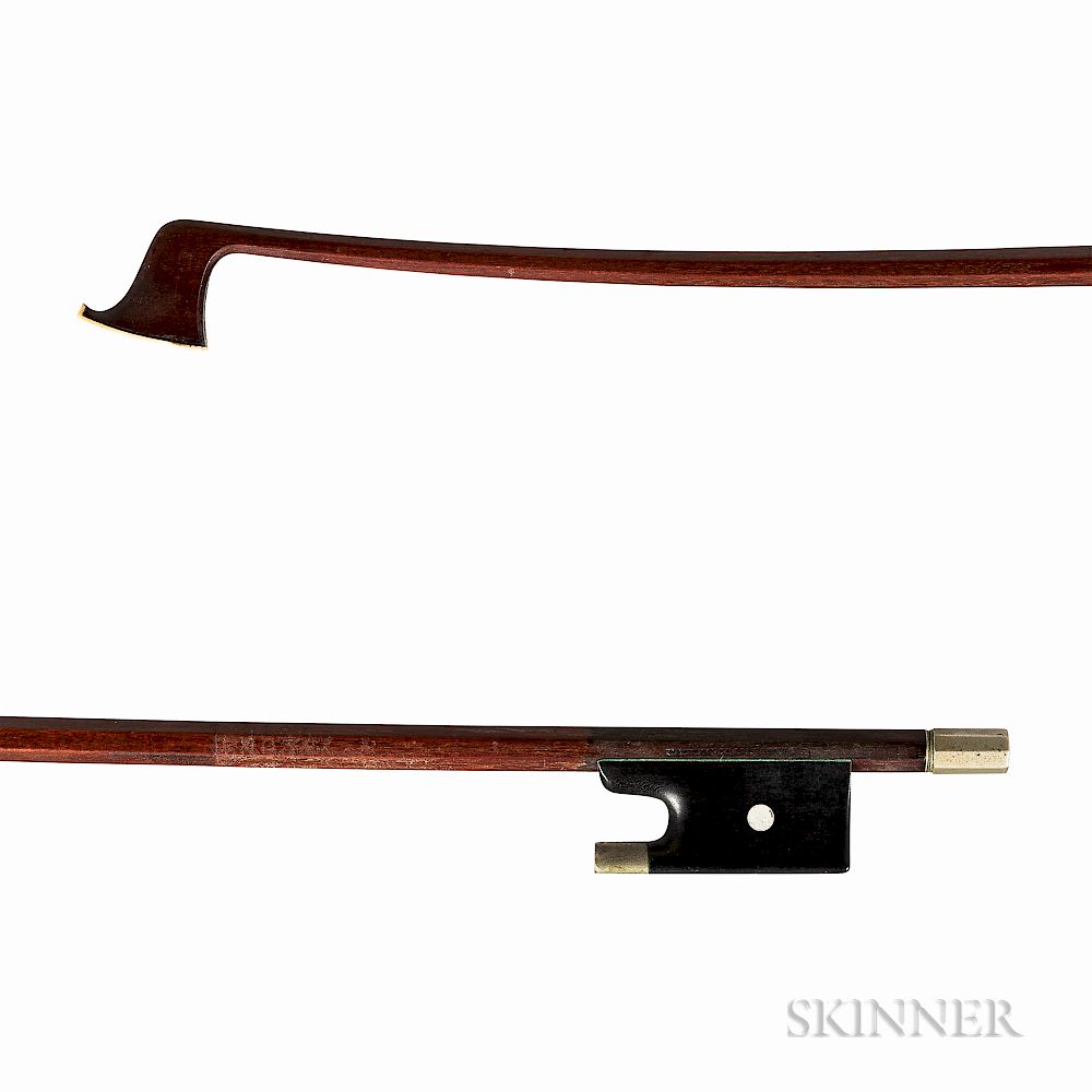 Appraisal: Nickel-mounted Violin Bow Nickel-mounted Violin Bow the octagonal stick stamped