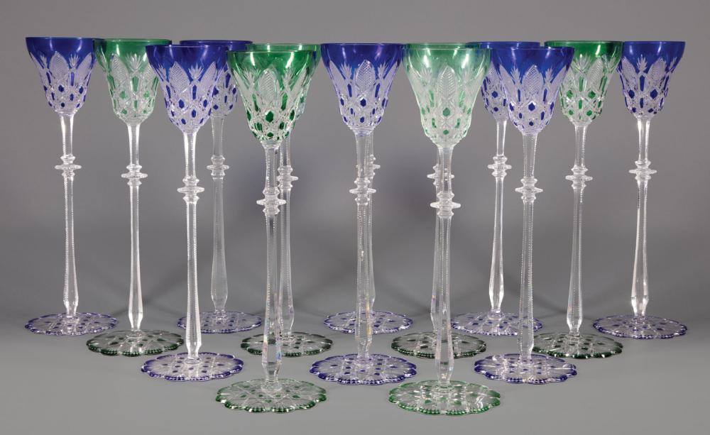 Appraisal: Set of Fourteen Baccarat Blue and Green Cut-to-Clear Crystal Tsar