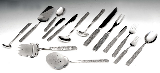 Appraisal: Konge-Tinn of NorwayA 'Royal Pewter' flatware service depicting the sagas