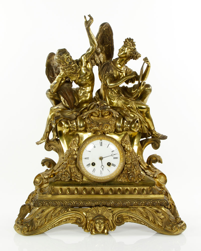 Appraisal: - Napoleon Gilt Bronze Mantel Clock Napoleon mantel clock gilt