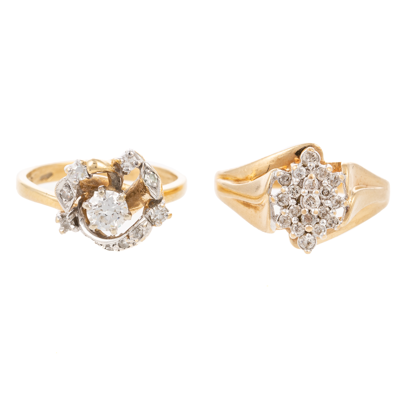 Appraisal: TWO DIAMOND RINGS IN K K yellow gold ring featuring