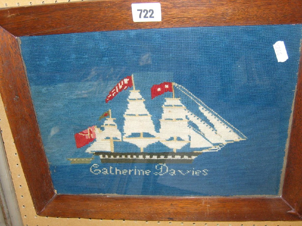 Appraisal: A th century needlework picture of a three masted sailing