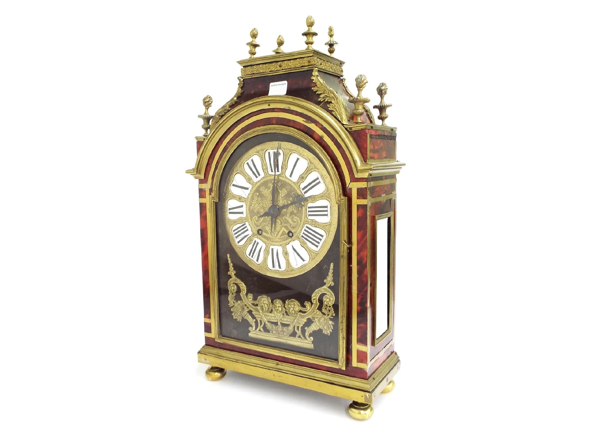 Appraisal: French tortoiseshell and ormolu mounted two train bracket clock the