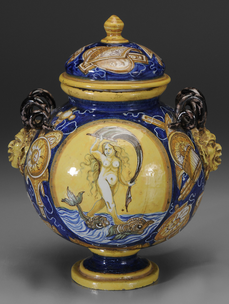 Appraisal: Early Majolica Apothecary Jar Italian late th century tin-glazed earthenware