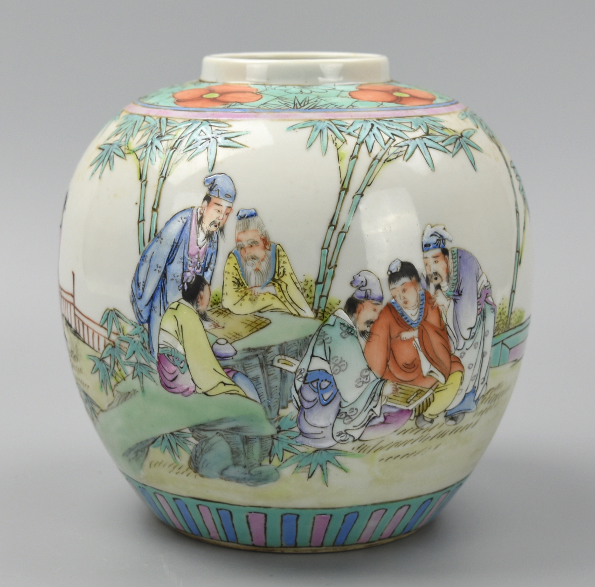 Appraisal: CHINESE FAMILLE ROSE JAR W FIGURES TH C in circular