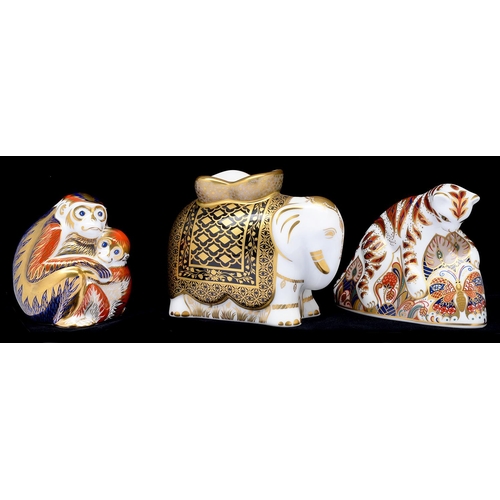 Appraisal: Three Crown Derby paperweights - tiger elephant and monkey printed