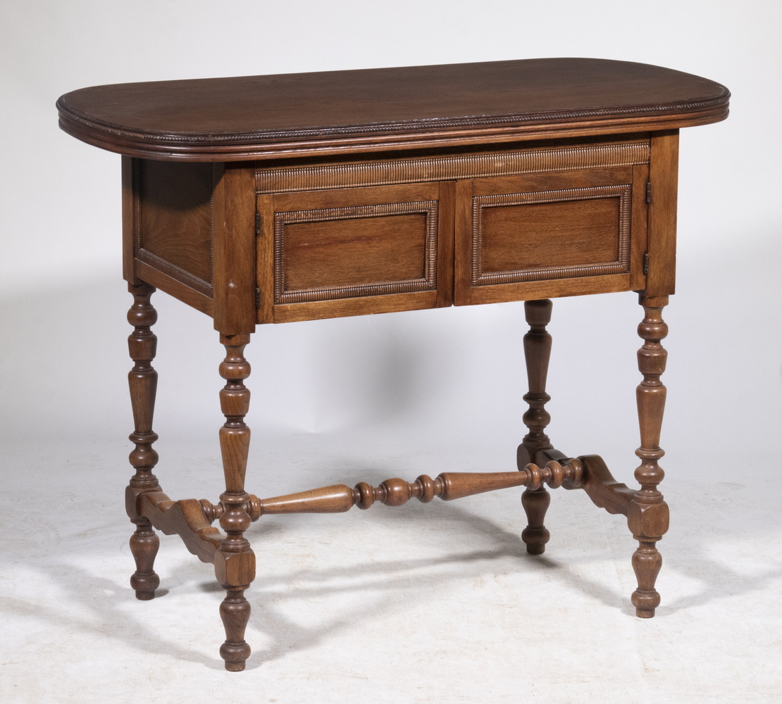 Appraisal: OAK SEWING TABLE Custom Oval Sewing Desk with beaded and