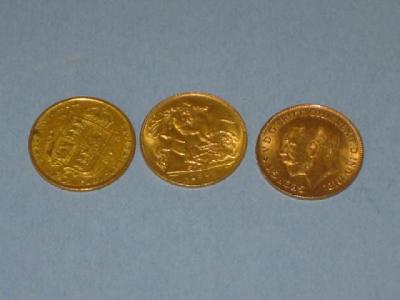 Appraisal: THREE GOLD HALF SOVEREIGNS dated and two dated