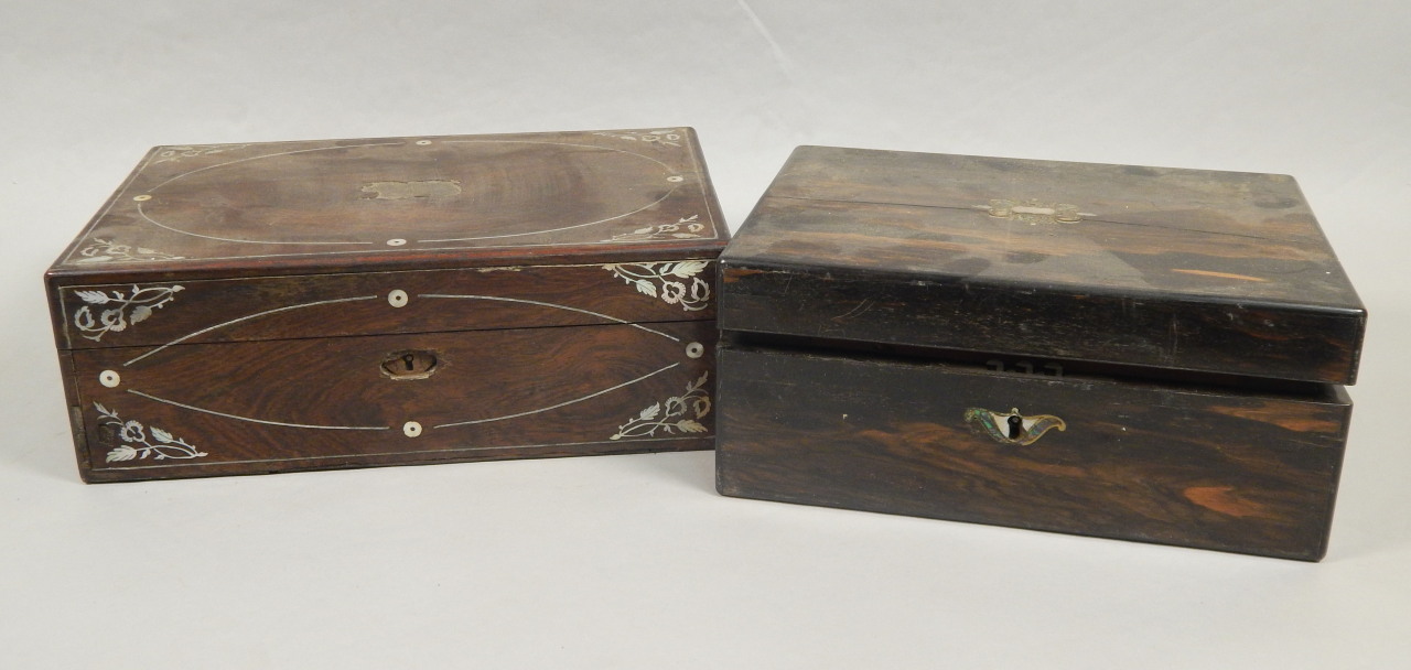 Appraisal: Two Victorian boxes one a calamander veneered writing box the