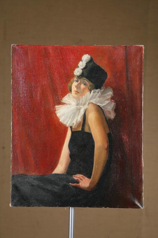 Appraisal: OIL ON CANVAS Portrait of a woman in a black