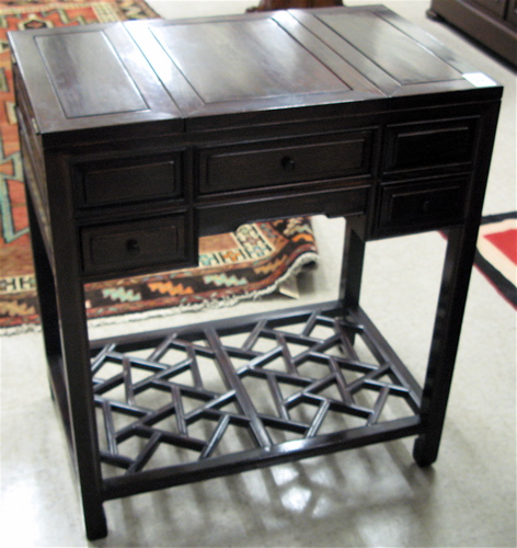 Appraisal: CHINESE ROSEWOOD DRESSING TABLE having a rectangular three-panel top that