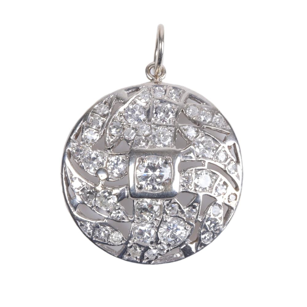 Appraisal: Vintage retro K white gold diamond openwork disk pendant Contains