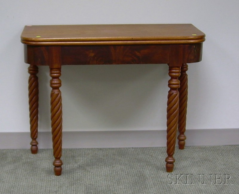 Appraisal: Late Classical Mahogany and Mahogany Veneer Card Table with Rope-turned