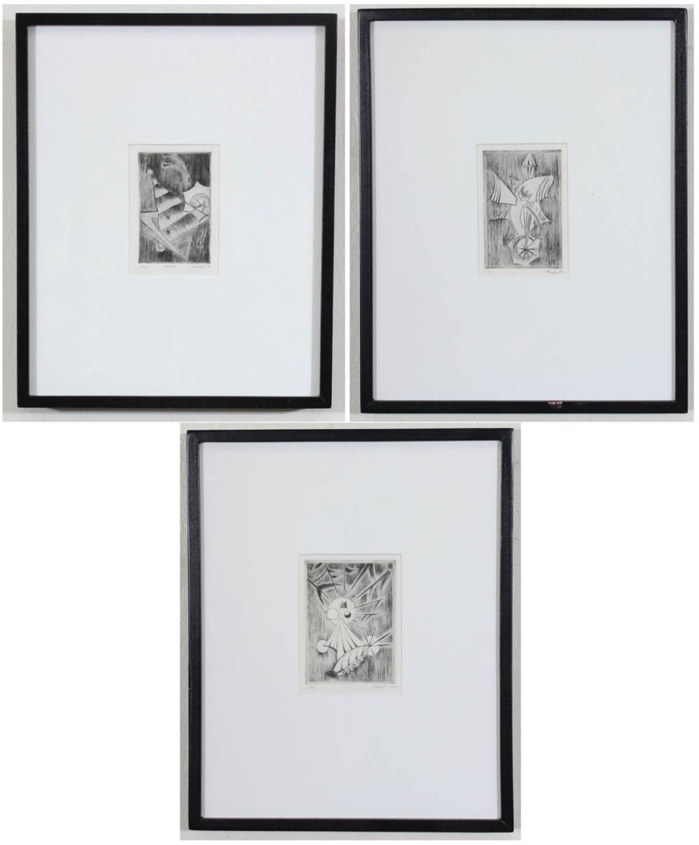 Appraisal: KEN HURBERT California st century three etchings abstract compositions one