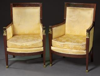 Appraisal: Pair of French Empire Style Carved Mahogany Berger Pair of