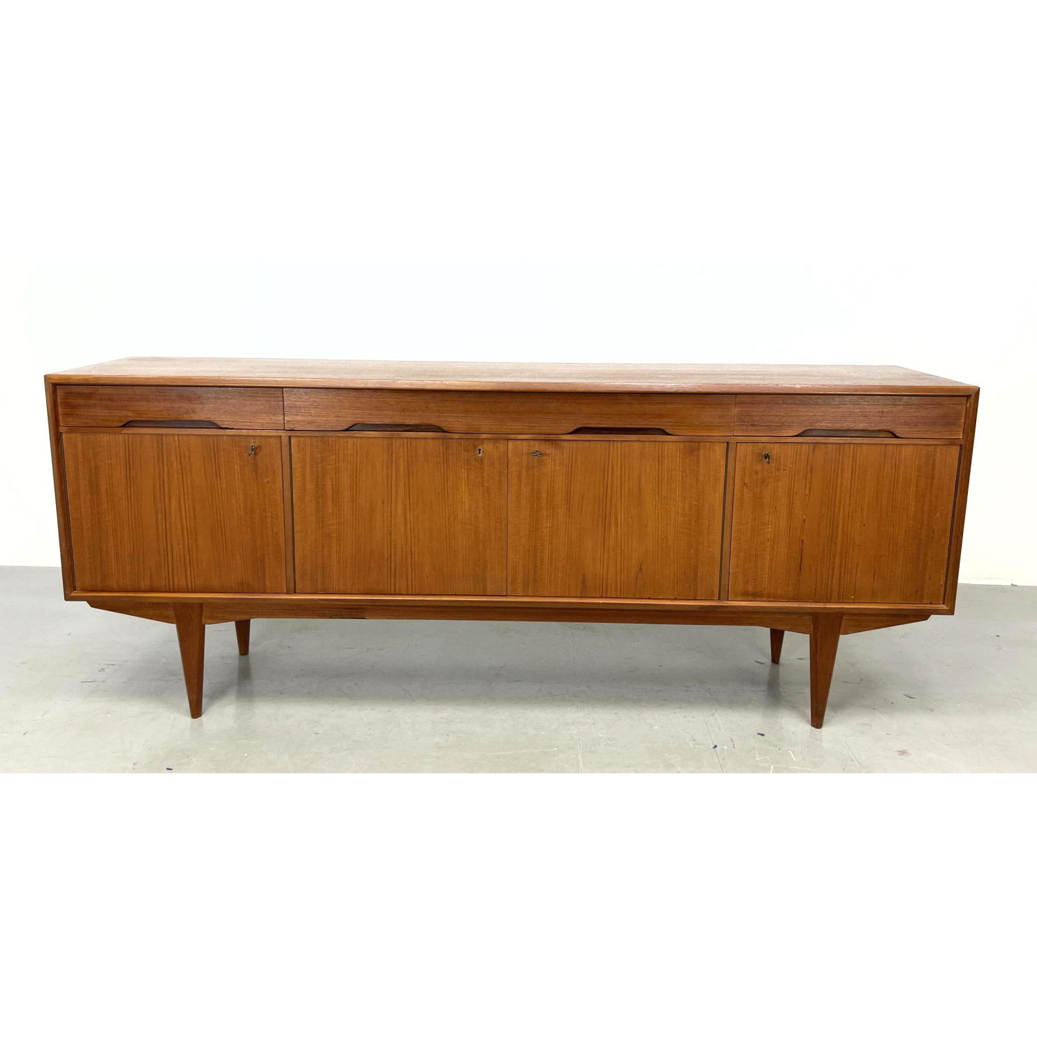 Appraisal: Danish Modern Teak Credenza Sideboard Drawers and Doors Raised on