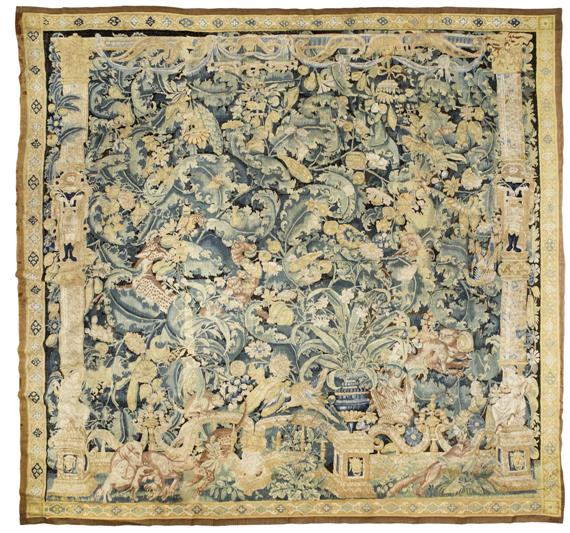 Appraisal: TAPESTRY AUX FEUILLES DE CHOUX probably Oudenaarde circa Later leaf-decorated