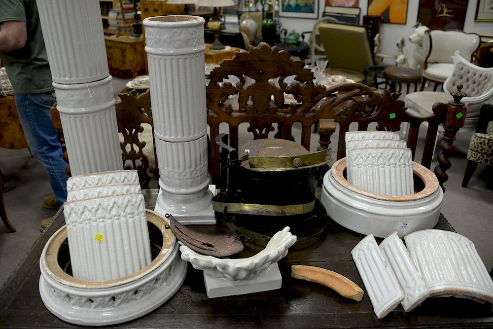 Appraisal: Two piece group including white glazed ceramic cylindrical stove with