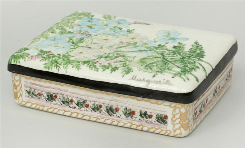 Appraisal: Marguerite Stix Hand-Painted Ceramic Box x x in Property from