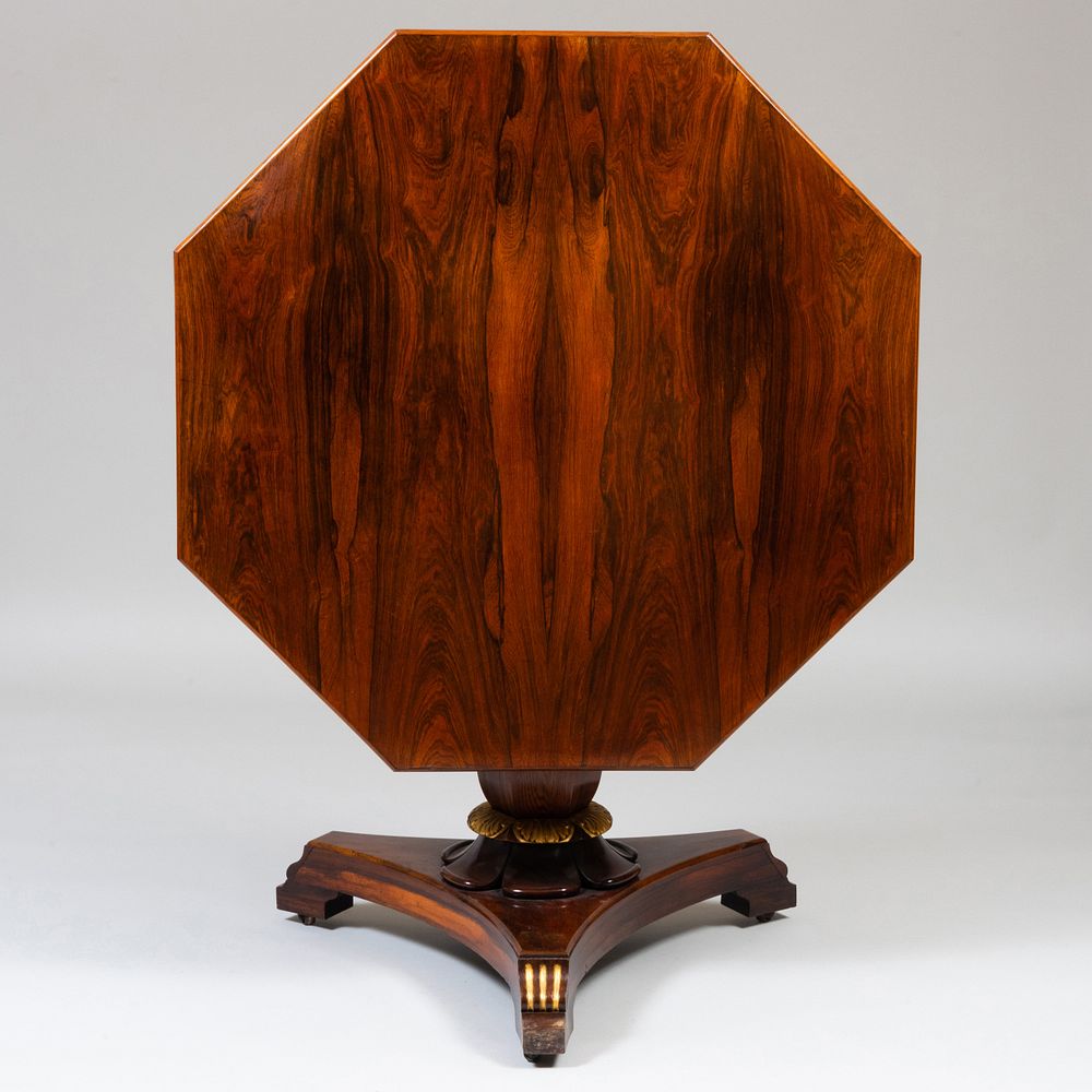 Appraisal: Regency Style Rosewood and Parcel-Gilt Tilt-Top Center Table x x