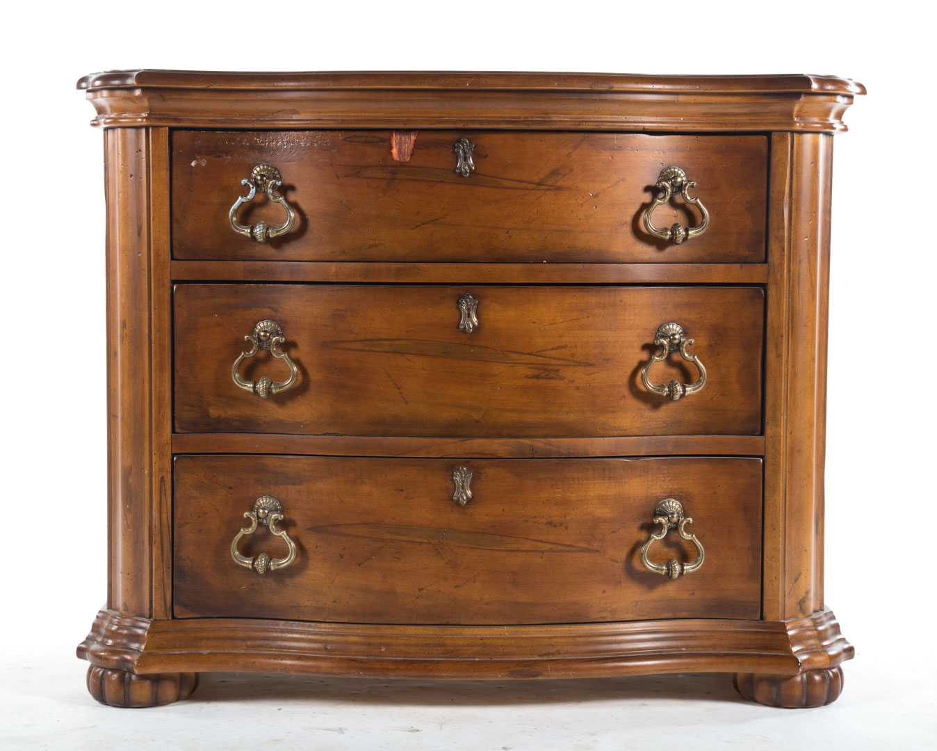 Appraisal: Century Baroque style cherrywood chest serpentine front with three long