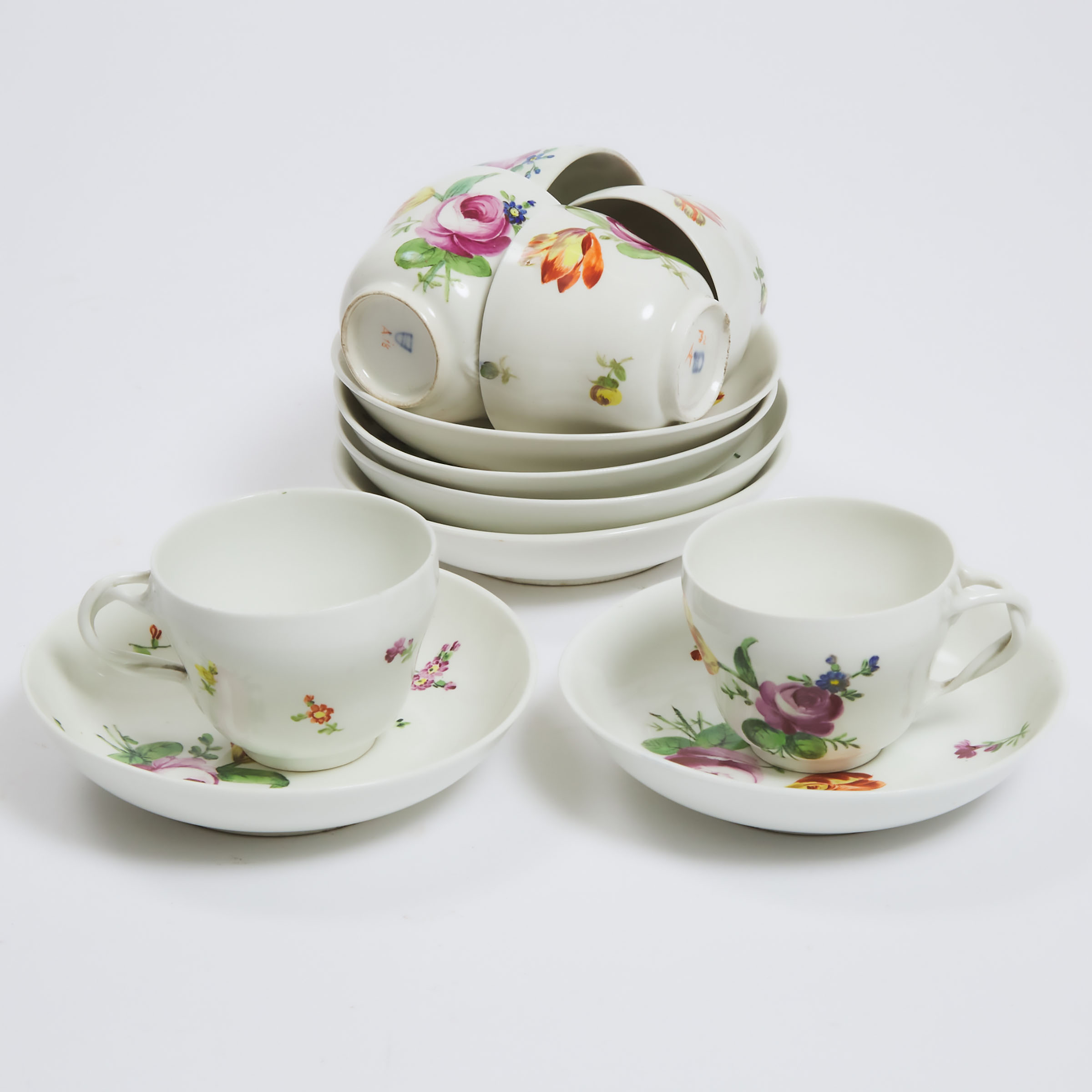 Appraisal: Six Vienna Flower Painted Cups and Saucers late th early