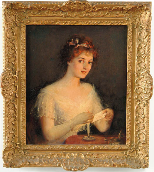 Appraisal: UNSIGNED th th Century THE LOVE LETTER Oil on composite