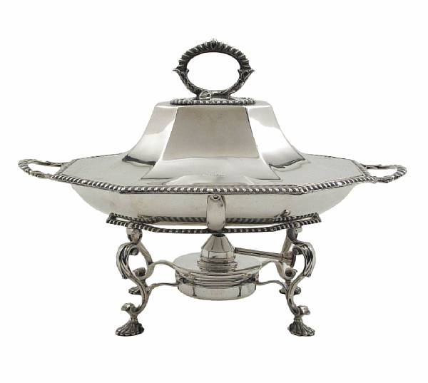 Appraisal: A Victorian Silver Entree Dish with cover and matching lampstandEdward