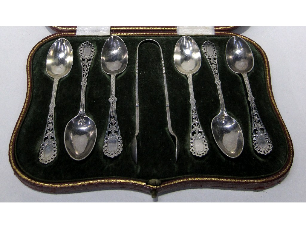 Appraisal: Cased set of six silver spoons with tongs Birmingham