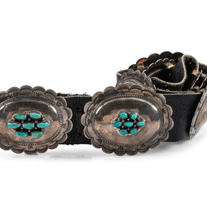 Appraisal: Navajo Silver and Turquoise Concha Belt mid- th century not