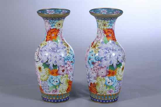 Appraisal: PAIR OF CHINESE CLOISONN ENAMEL VASES Floral decoration - in