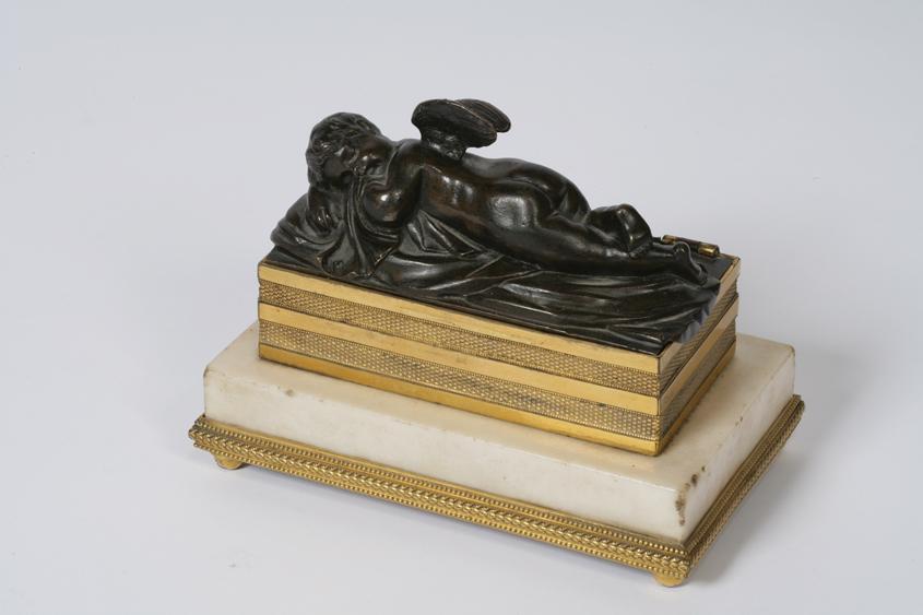 Appraisal: A REGENCY BRONZE GILT METAL AND MARBLE DESK BOX the