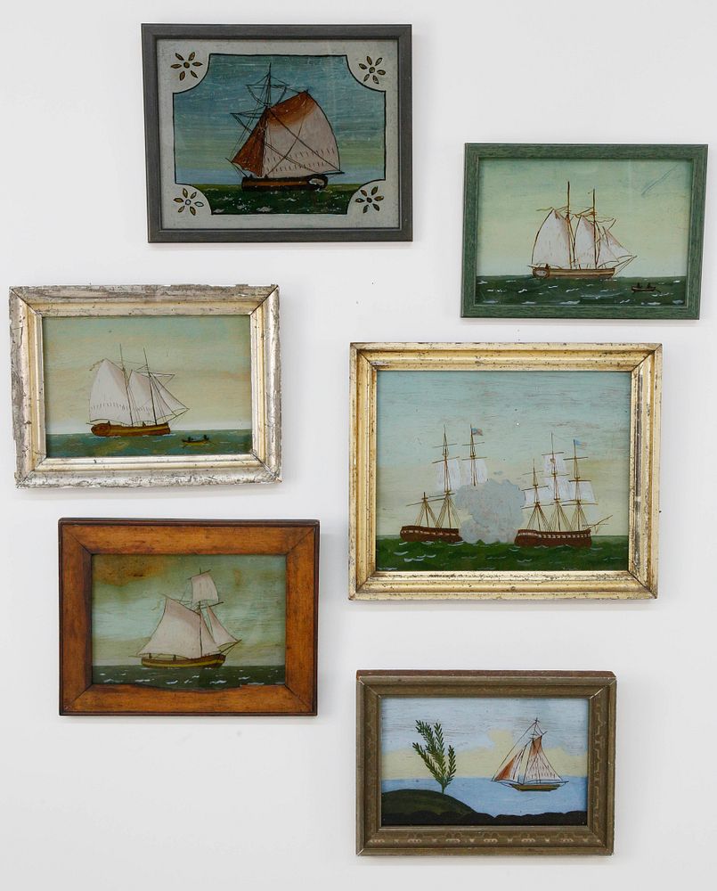 Appraisal: Set of Six Reverse Paintings on Glass of Ships th