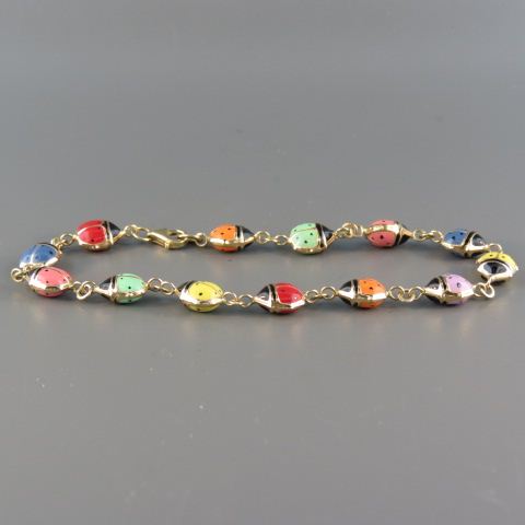 Appraisal: k Enameled Figural Lady Bug Bracelet multi-color long