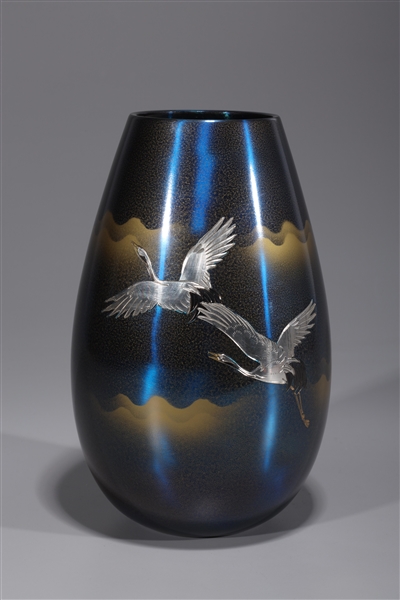 Appraisal: Japanese Showa period mixed metal vase with two inlaid birds