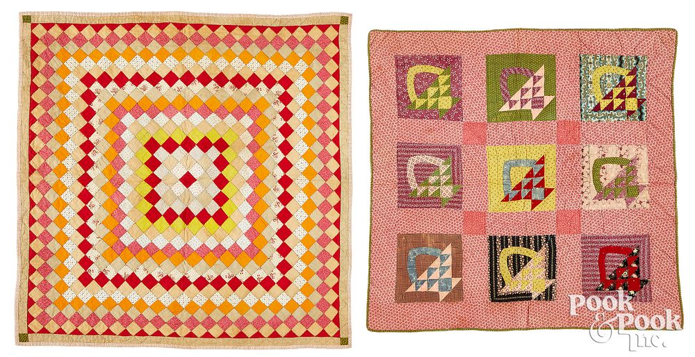 Appraisal: Two pieced crib quilts late th c Two pieced crib