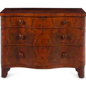 Appraisal: A Continental Walnut Serpentine-Front Chest of Drawers Likely Austrian th