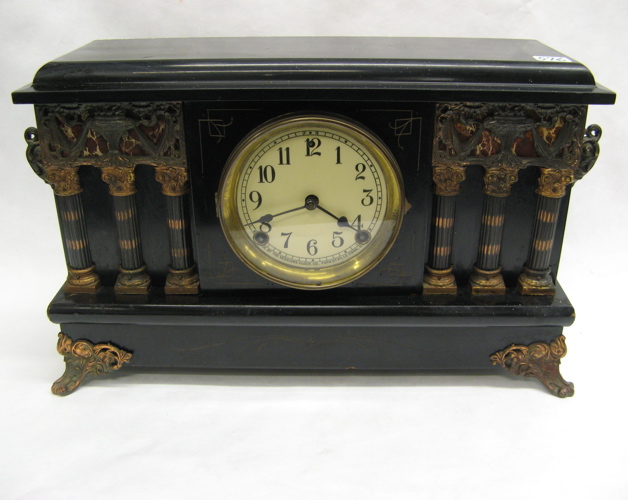 Appraisal: AMERICAN SESSIONS EBONIZED MANTEL CLOCK time and strike the clock