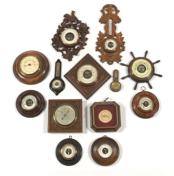 Appraisal: WOOD CASED ANEROID TYPE BAROMETERS from to long Most are