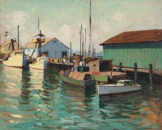 Appraisal: Alfred Mitchell Monterey Harbor scene signed lower right Alfred R