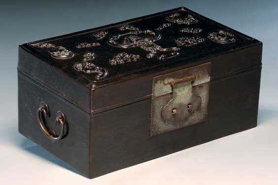 Appraisal: CHINESE ZITAN BOX WITH BATS Chinese zitan wood box of